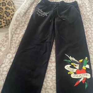 Ed Hardy Black Pants with Heart Tattoo Design